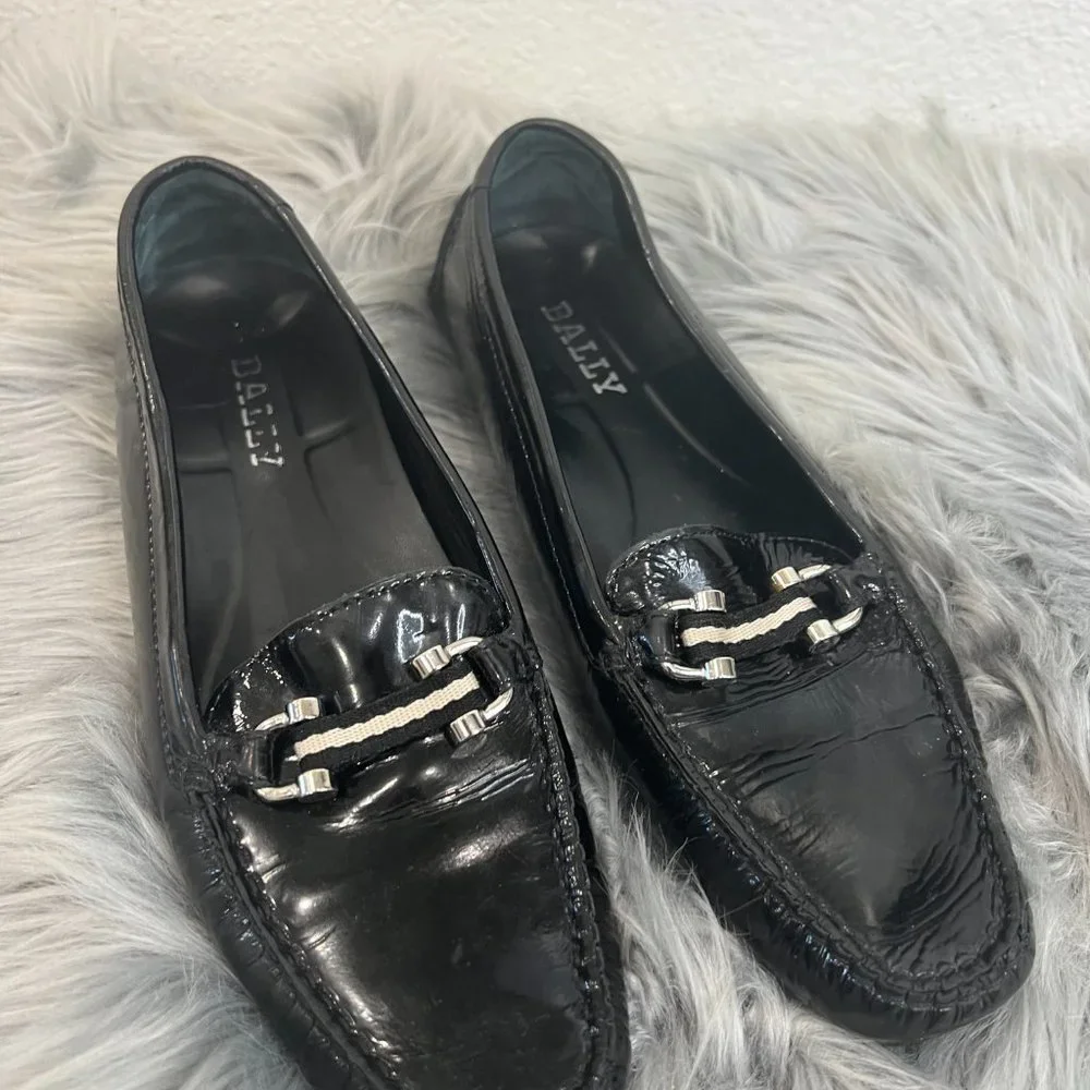 BALLY BLACK Womens Loafers Signature Striped Ribbon Horsebit Loafers Sz‎ US 6